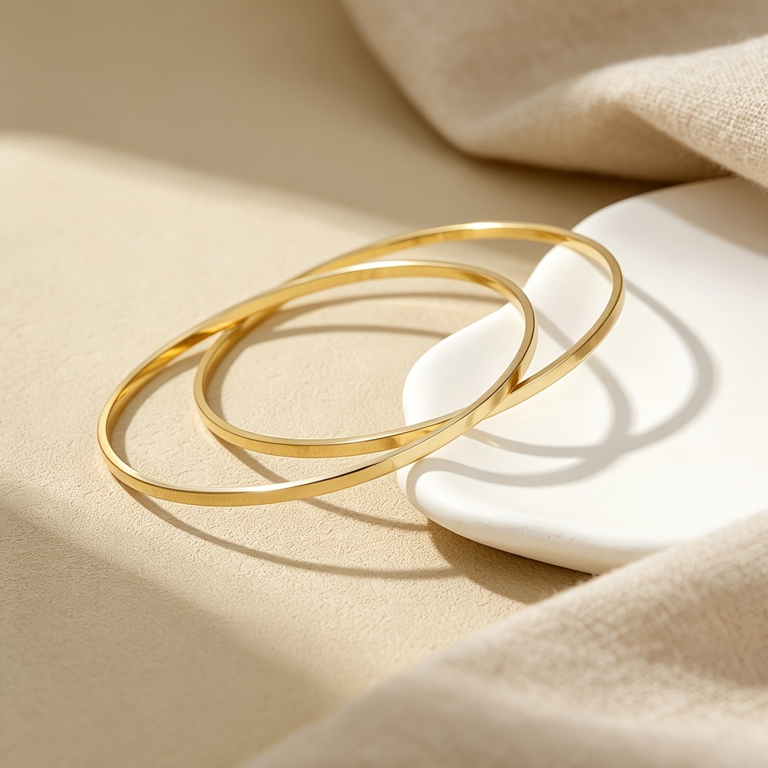 2pcs Women's Modern Stackable Round Bangle Set